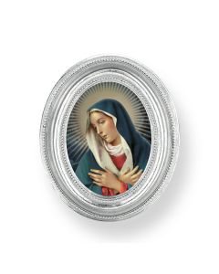 3 1/2" x 4 1/2" Silver Oval Frame with an Our Lady of Divine Mercy Print-P65