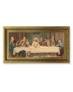 11 5/8" x 19" Ornate Gold Leaf Wood Frame with a Parietti: Last Supper Textured Art