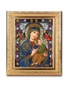 8 1/4" x 10 1/4" Gold Ornate Frame with a 6" x 8" Our Lady of Perpetual Help Textured Glass Artwork