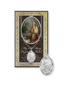 Saint Mary Magdalene Genuine Pewter Medal on a 18" Chain with Biography and Picture Folder