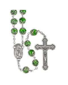 Filigree Capped Emerald Bead Rosary