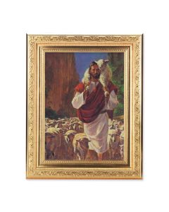 8 1/4" x 10 1/4" Gold Ornate Frame with a 6" x 8" Hook: The Good Shepherd Print