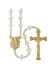 Crystal Glass Bead Gold Tone Rosary, Boxed