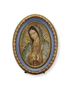 5 1/2" x 7 1/2" Oval Gold-Leaf Frame with a Our Lady of Guadalupe Print-P65