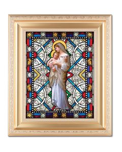10 1/4" x 12 1/4" Satin Gold Frame with an 8" X 10" Divine Innocence Liturgical Glass Art