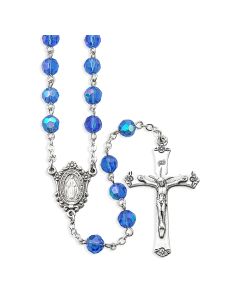Sapphire Aurora Borealis Bead Rosary, Boxed