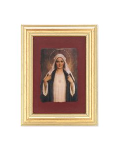 5" x 6.5" Gold Leaf Frame with 2.5" x 3.25" Immaculate Heart of Mary Fresco Print Mounted on Red Velvet Lining