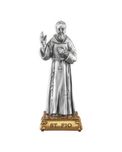 4 1/2" Pewter Saint Padre Pio Statue, Gift Boxed-P65