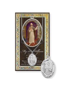 Saint William Genuine Pewter Medal on a 24" Chain with Biography and Picture Folder