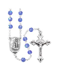 Blue Crystal Aurora Borealis Lourdes Water Rosary
