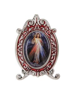 2.5 inch Divine Mercy Metal (with Red Epoxy) Plaque with Easel