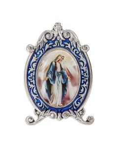 2.5 inch Our Lady of Grace Metal (with Blue Epoxy) Plaque with Easel