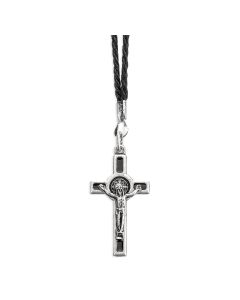 1 1/2" Saint Benedict Crucifix with Black Epoxied Inlay on a 30" Black Cord