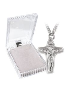 1 3/4" Silver Oxidized Cross with Blessed Mother and Son on a 24" Chain