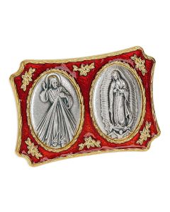 2 1/2" x 1 3/4" Divine Mercy and O.L. of Guadalupe Standing Plaque with Ruby Red Epoxy
