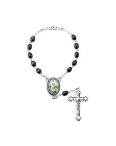 6mm Our Lady of the Highway Black Wood Bead Auto Rosary