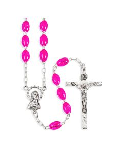 Oval Pink Plastic Bead Rosary