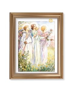 13 1/2" x 16 9/16" Gold Leaf Antique Finished Frame with 11" x 14"  Three Angels Textured Art