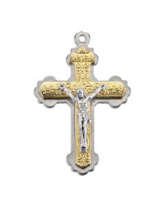 1 5/8" Double Layer Crucifix in Gold and Silver Finished with Scroll Pattern