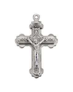 1 5/8" Double Layer Crucifix in Silver Oxidized Finished with Scroll Pattern