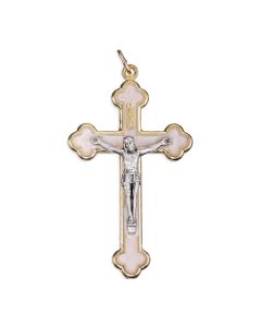 58mm Gold Finish Latin Style Crucifix with White Pearlized Epoxy Inlay