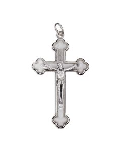 58mm Silver Finish Latin Style Crucifix with White Pearlized Epoxy Inlay