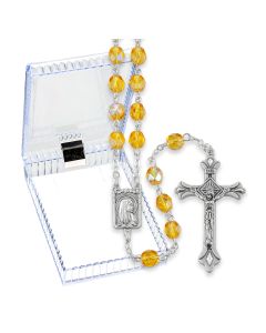 Topaz Glass Bead Rosary with Deluxe Center and Crucifix, Boxed