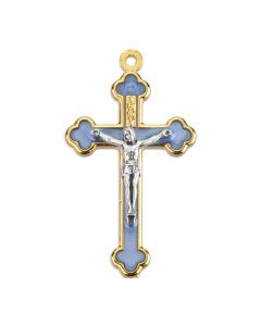 1 5/8" Gold Finished Latin Style Crucifix with Pearl Blue Epoxied Inlay