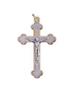 2" Gold Crucifix with Light Blue Pearl Epoxy