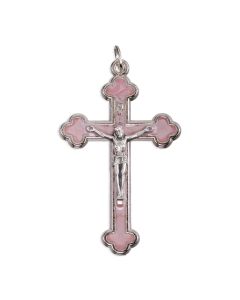 2" Silver Crucifix with Pink Pearl Epoxy