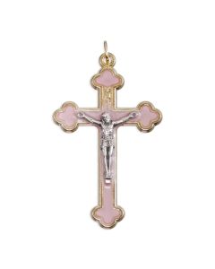 2" Gold Crucifix with Pink Pearl Epoxy