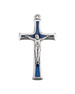 1 3/4" Silver Oxidized Tapered Crucifix with Blue Epoxied Inlay
