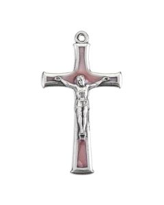 43mm Silver Oxidized Crucifix with Pink Pearlized Epoxied Inlay