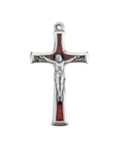 1 3/4" Silver Oxidized Tapered Crucifix with Red Epoxied Inlay