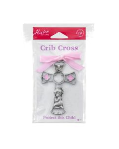 Baby Girl Genuine Pewter Cross with Pink Ribbon