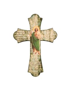 Saint Jude 10" Laser Cut Wood Vintage Cross