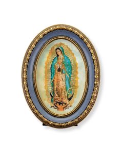 5 1/2" x 7 1/2" Oval Gold-Leaf Frame with a Our Lady of Guadalupe Print-P65