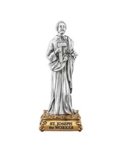 4 1/2" Pewter Saint Joseph the Worker Statue, Gift Boxed-P65