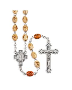 Stamped Oval Wood Bead Rosary