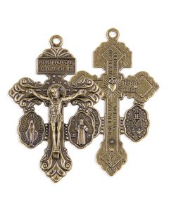2 1/8" Pardon Crucifix with Miraculous and St. Benedict Medals in Antiqued Bronze 