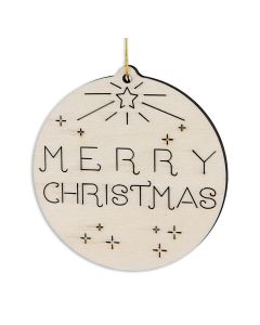 Burnt Wood Art Merry Christmas with Stars Ornament