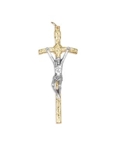 2 1/4  inch Gold Tone Papal Crucifix with Silver Tone Corpus