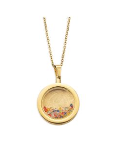 18K Gold Plated Stainless Steel Our Lady of Guadalupe Medal with Floating Colored Crystals Necklace