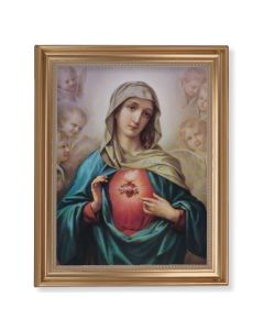 13 1/2" x 16 9/16" Gold Leaf Antique Finished Frame with 11" x 14"  Immaculate Heart of Mary Textured Art