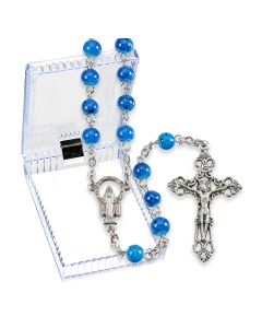 Blue Speckled Glass Bead Rosary, Boxed