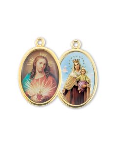 1" Divine Mercy-Our Lady of Mt. Carmel Gold Finish Picture Medal