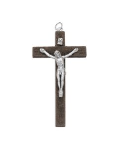 3 1/2" Traditional Brown Wood Cucifix with Metal Corpus