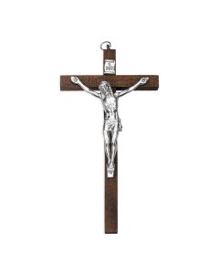 Traditional Brown Wood Crucifix with Metal Corpus 5" Tall. Italy