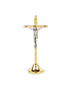 3 3/4" Gold Finished Standing Crucifix with Silver Finished Corpus
