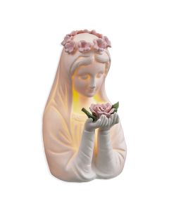 5 1/2" White Glazed Porcelain Bisque Madonna Holding a Rose Night Light